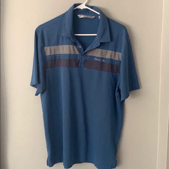 Travis Mathew blue polo w/ chest stripe Large - Picture 1 of 4